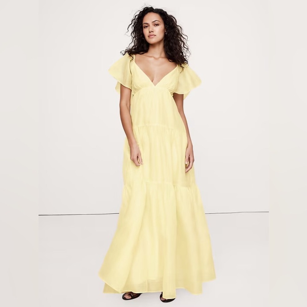 NEW! Banana Republic Calm Yellow Linen-Silk Tiered Maxi Dress - Size 6 🎻743564